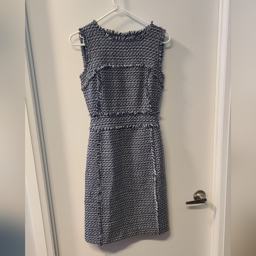 Tory Burch Petra Blue Tweed Sheath Sleeveless Dress